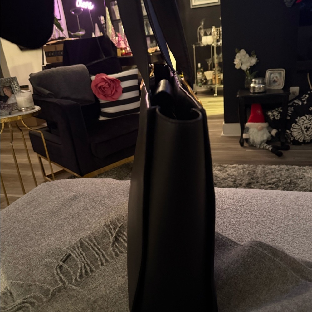 Donna Karan Black Hewlett Tote with Gold Accents - Picture 3 of 7